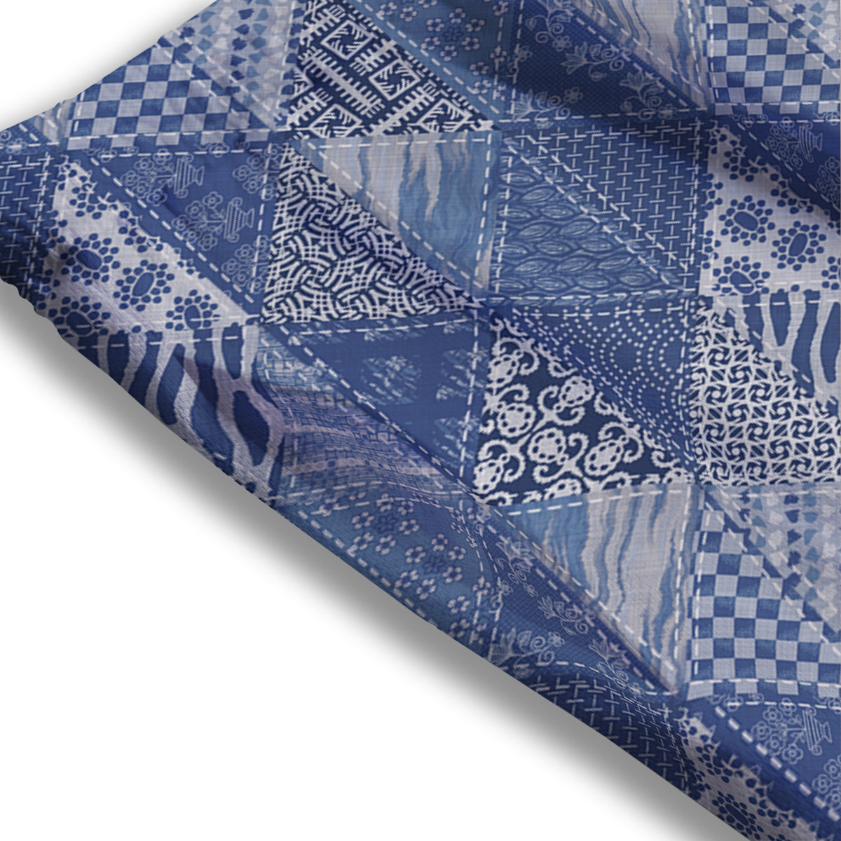 Patchwork Blue Denim Print Pattern Mesh Shorts-grizzshop
