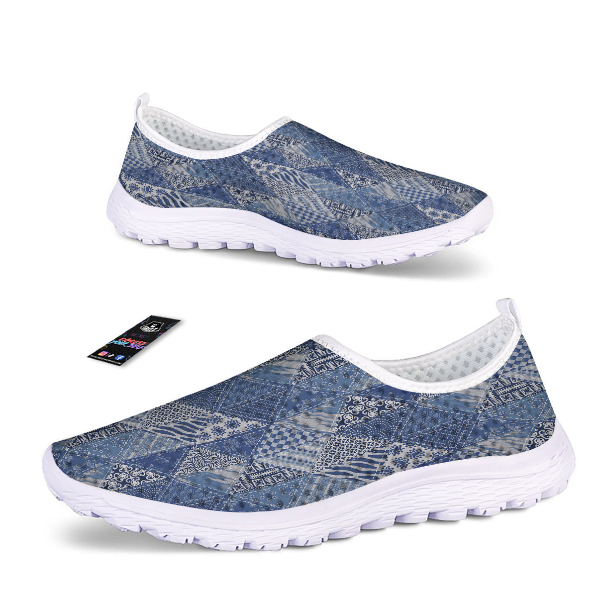 Patchwork Blue Denim Print Pattern Nurse Shoes-grizzshop