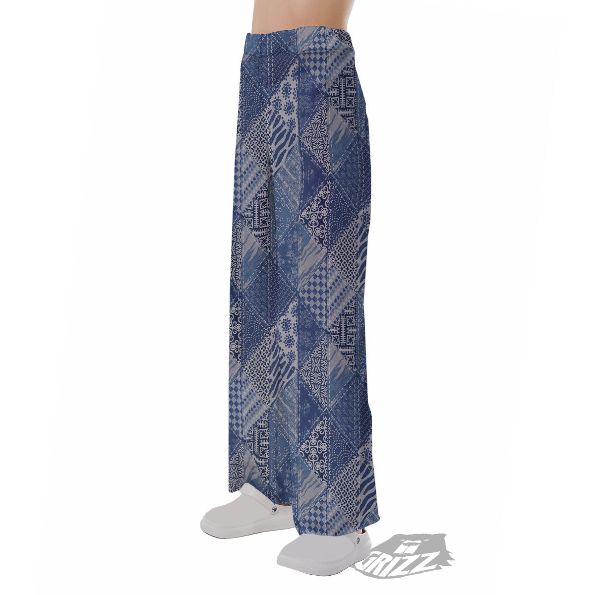 Patchwork Blue Denim Print Pattern Pajama Pants-grizzshop