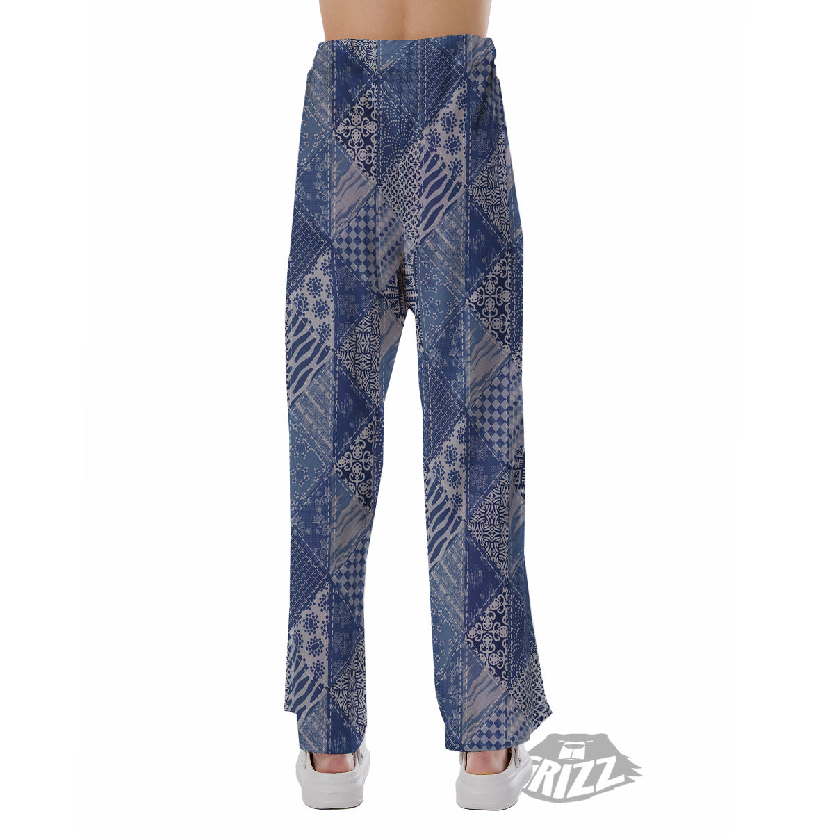 Patchwork Blue Denim Print Pattern Pajama Pants-grizzshop