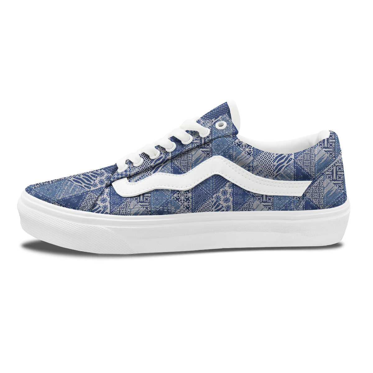 Patchwork Blue Denim Print Pattern Skate Shoes-grizzshop