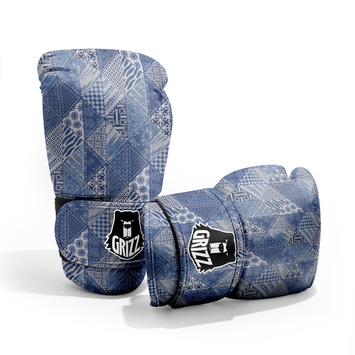 Patchwork Blue Denim Print Pattern Pro Boxing Glove