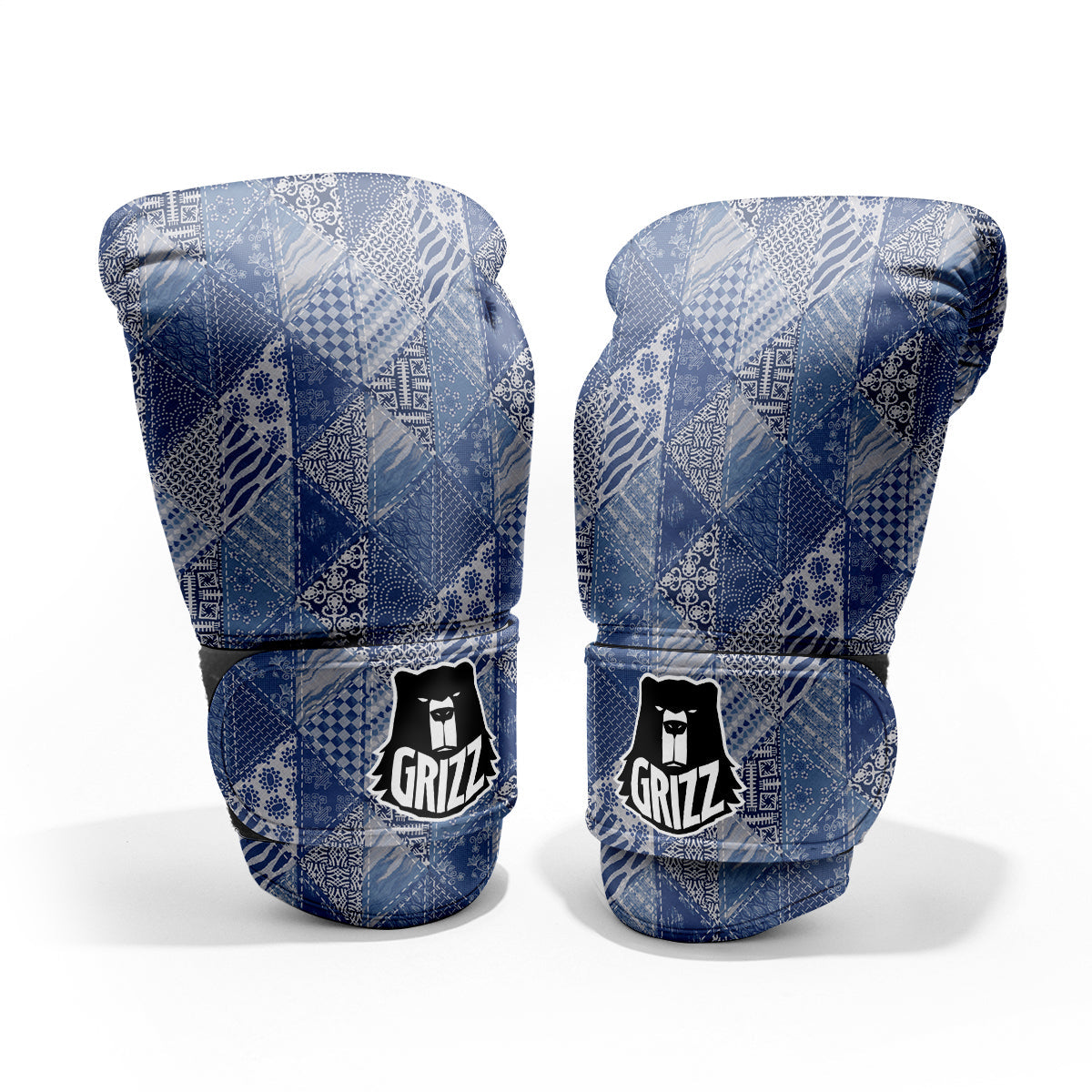 Patchwork Blue Denim Print Pattern Pro Boxing Glove