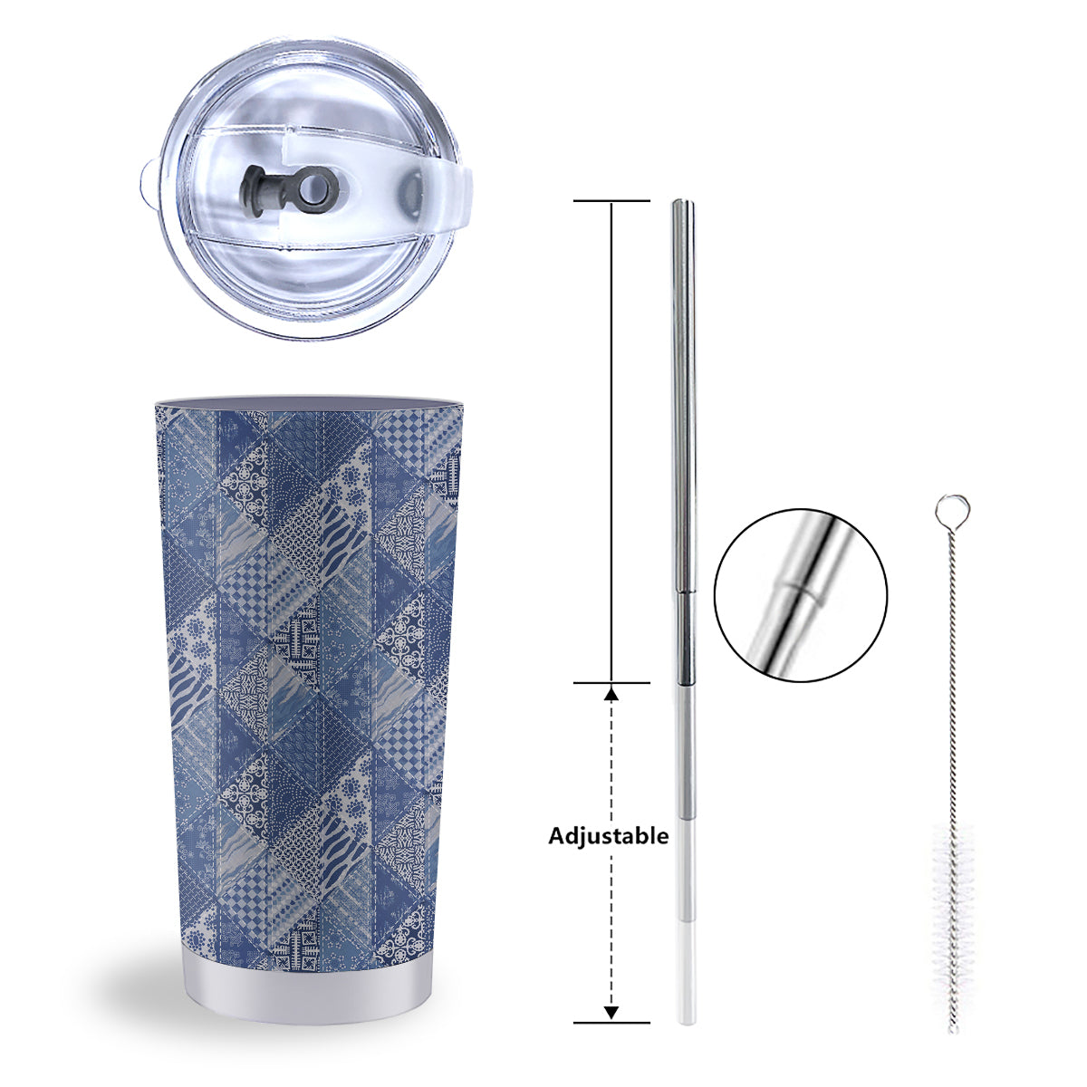 Patchwork Blue Denim Print Pattern Tumbler-grizzshop