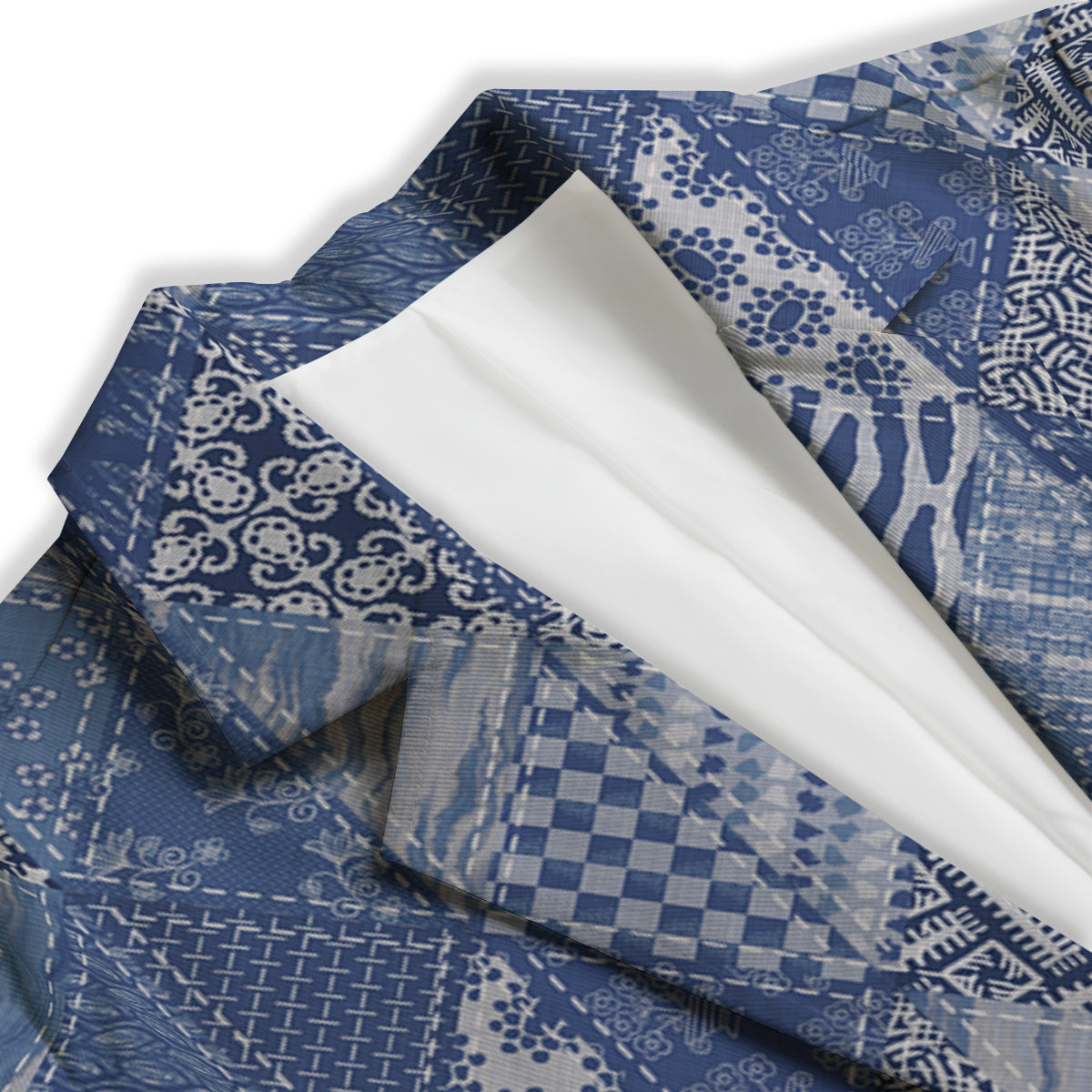 Patchwork Blue Denim Print Pattern Women's Blazer-grizzshop