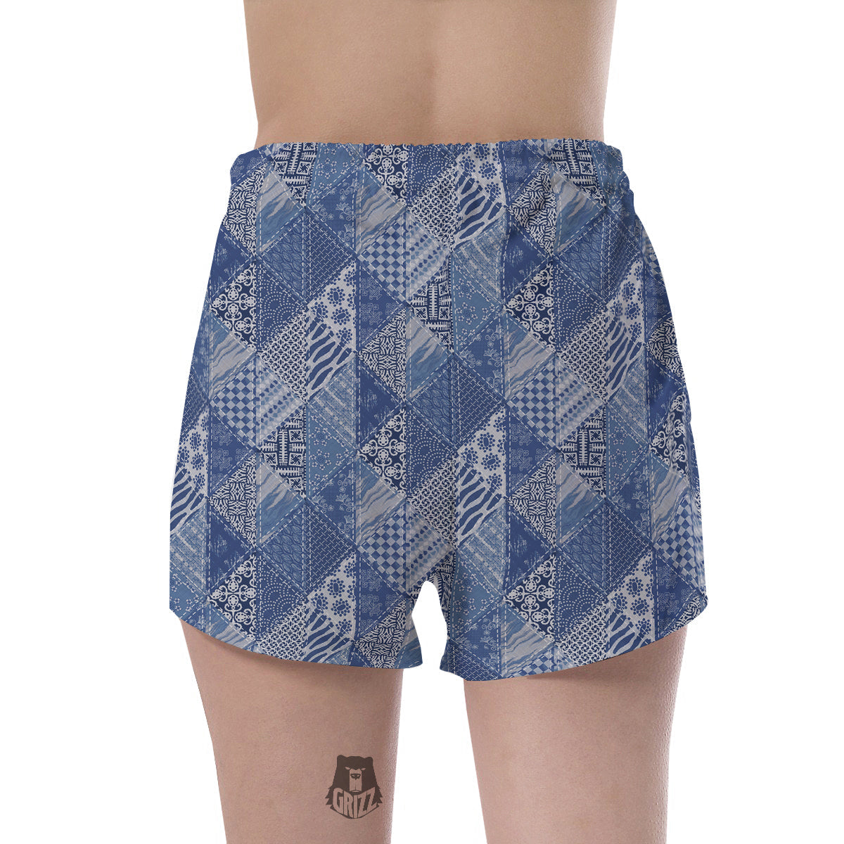 Patchwork Blue Denim Print Pattern Women's Shorts-grizzshop