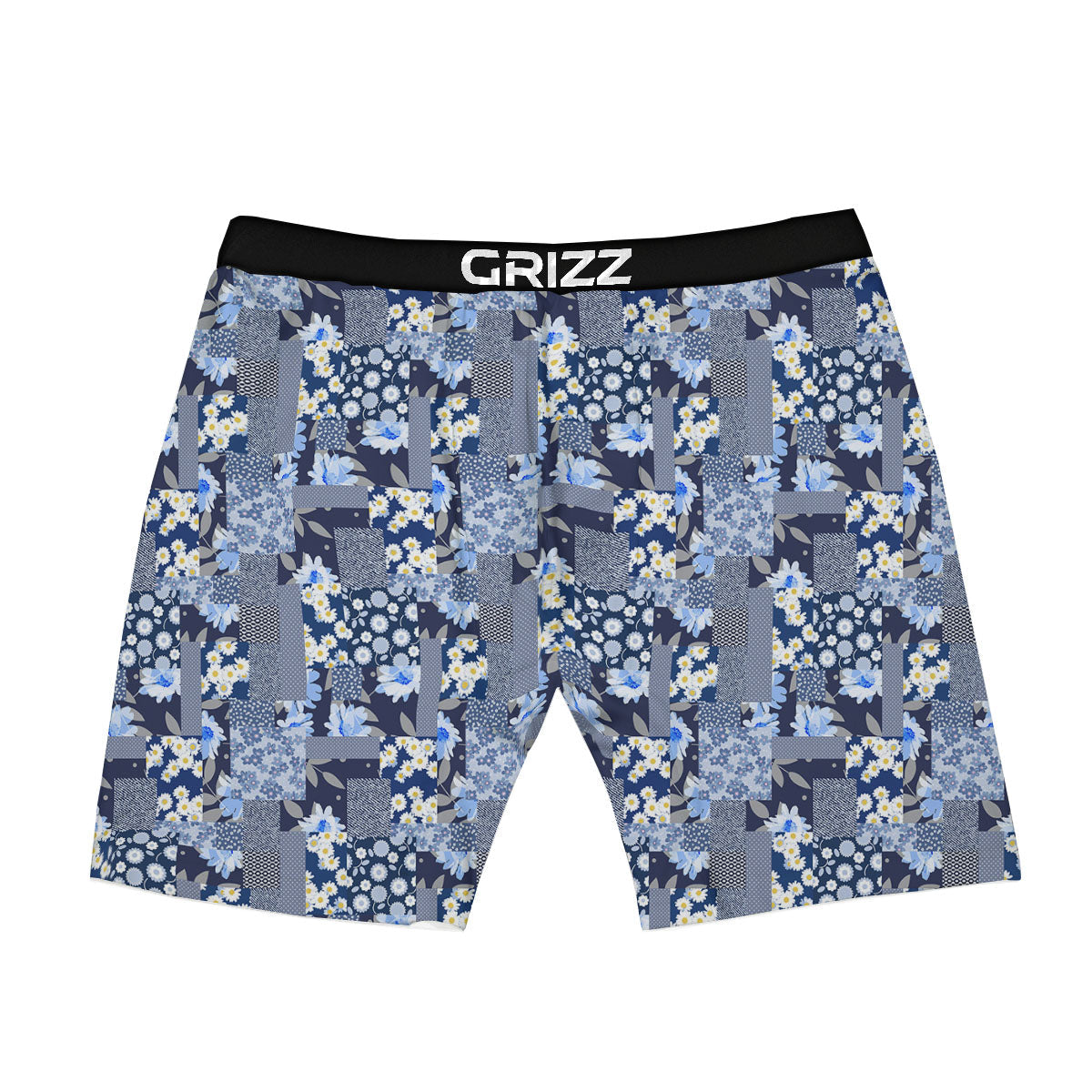 Patchwork Blue Floral Print Pattern Boxer Briefs-grizzshop