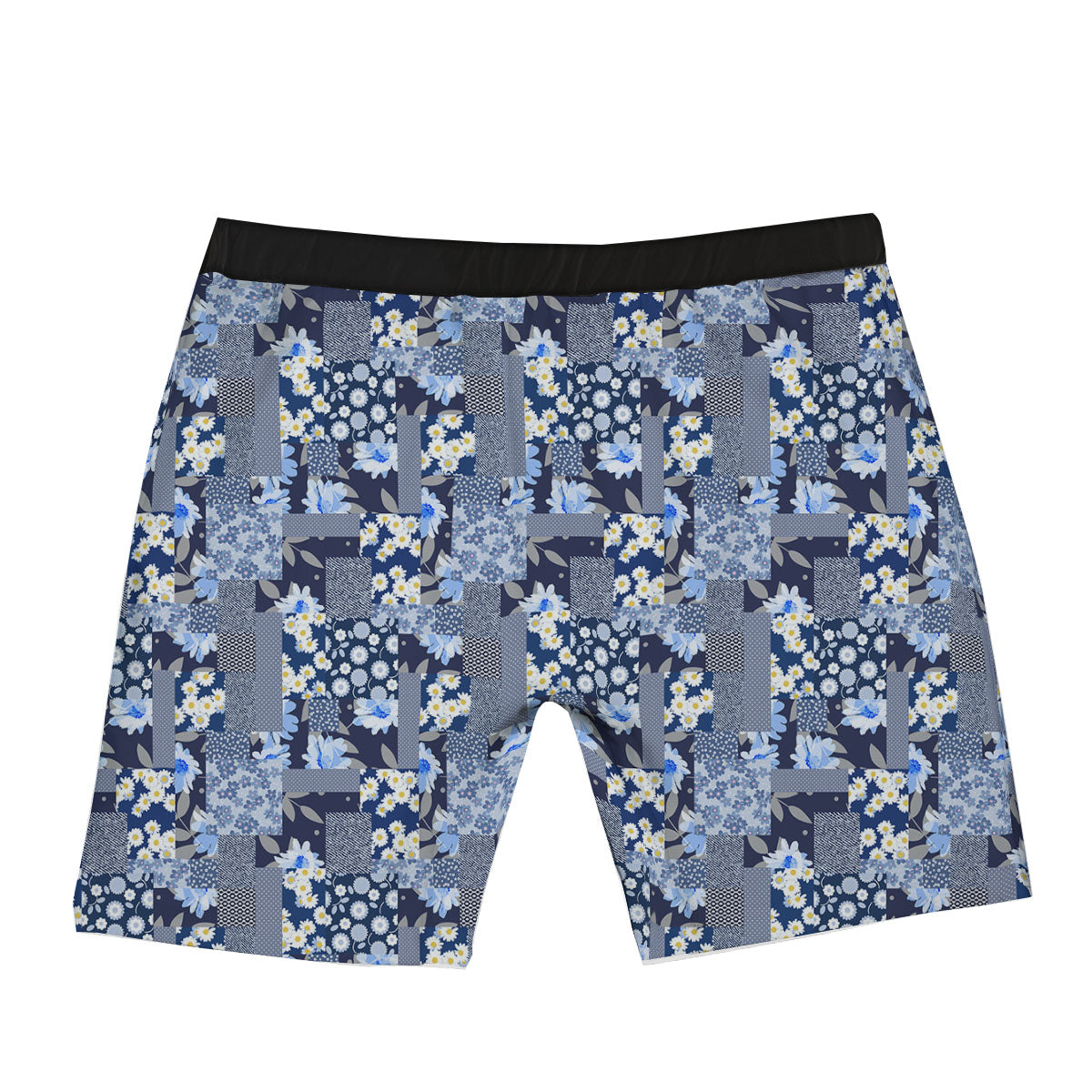 Patchwork Blue Floral Print Pattern Boxer Briefs-grizzshop