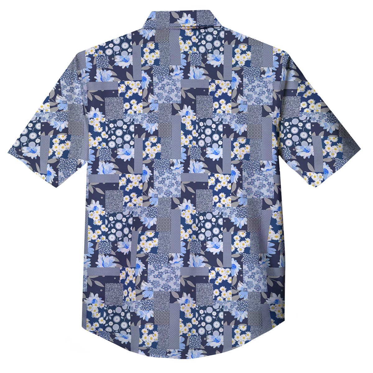 Patchwork Blue Floral Print Pattern Button Up Shirt-grizzshop