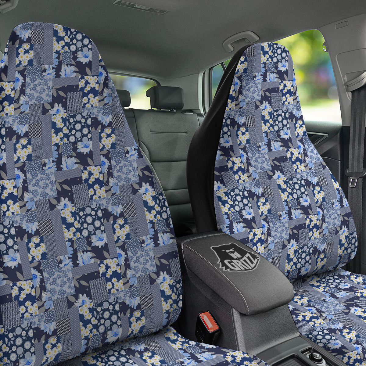 Patchwork Blue Floral Print Pattern Car Seat Covers-grizzshop