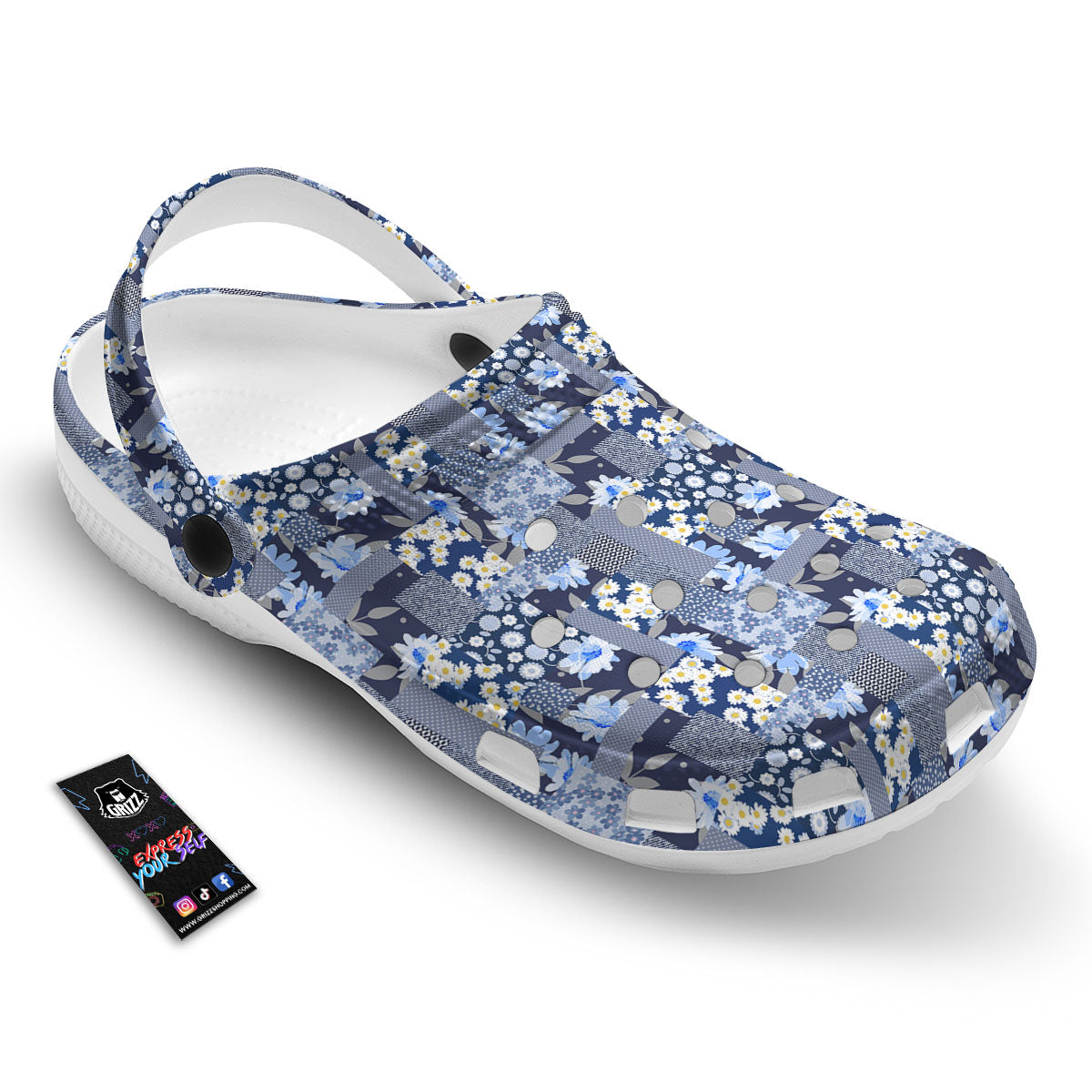 Patchwork Blue Floral Print Pattern Clog-grizzshop