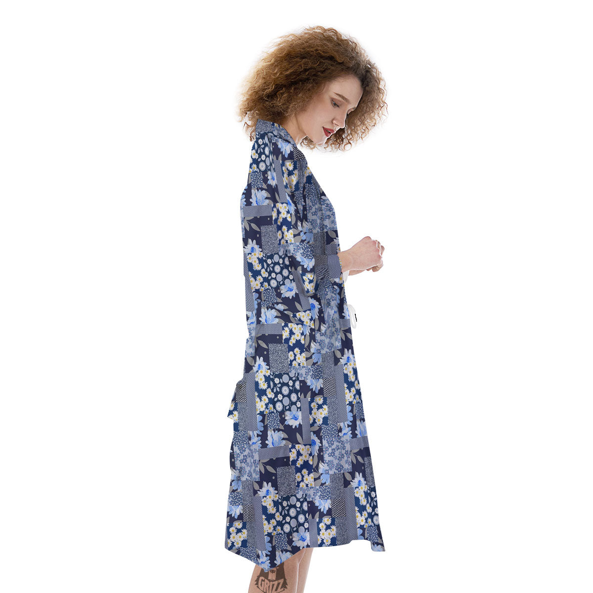 Patchwork Blue Floral Print Pattern Kimono-grizzshop