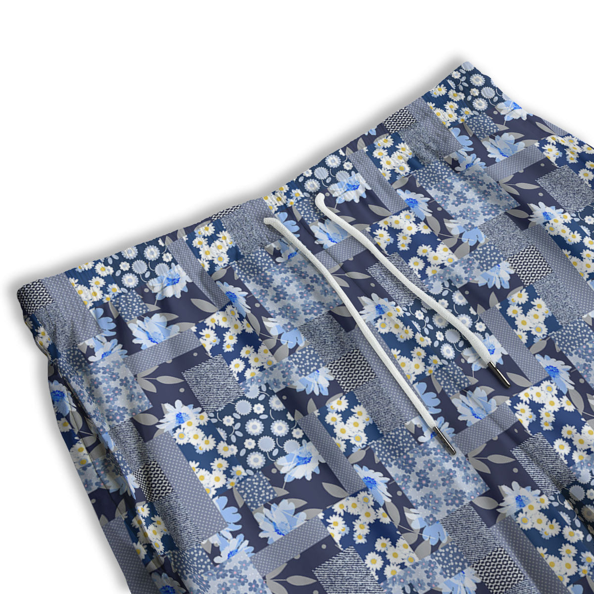 Patchwork Blue Floral Print Pattern Men's Athletic Shorts
