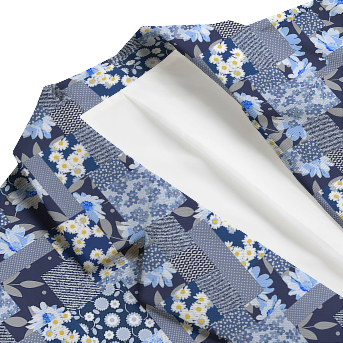 Patchwork Blue Floral Print Pattern Men's Blazer-grizzshop