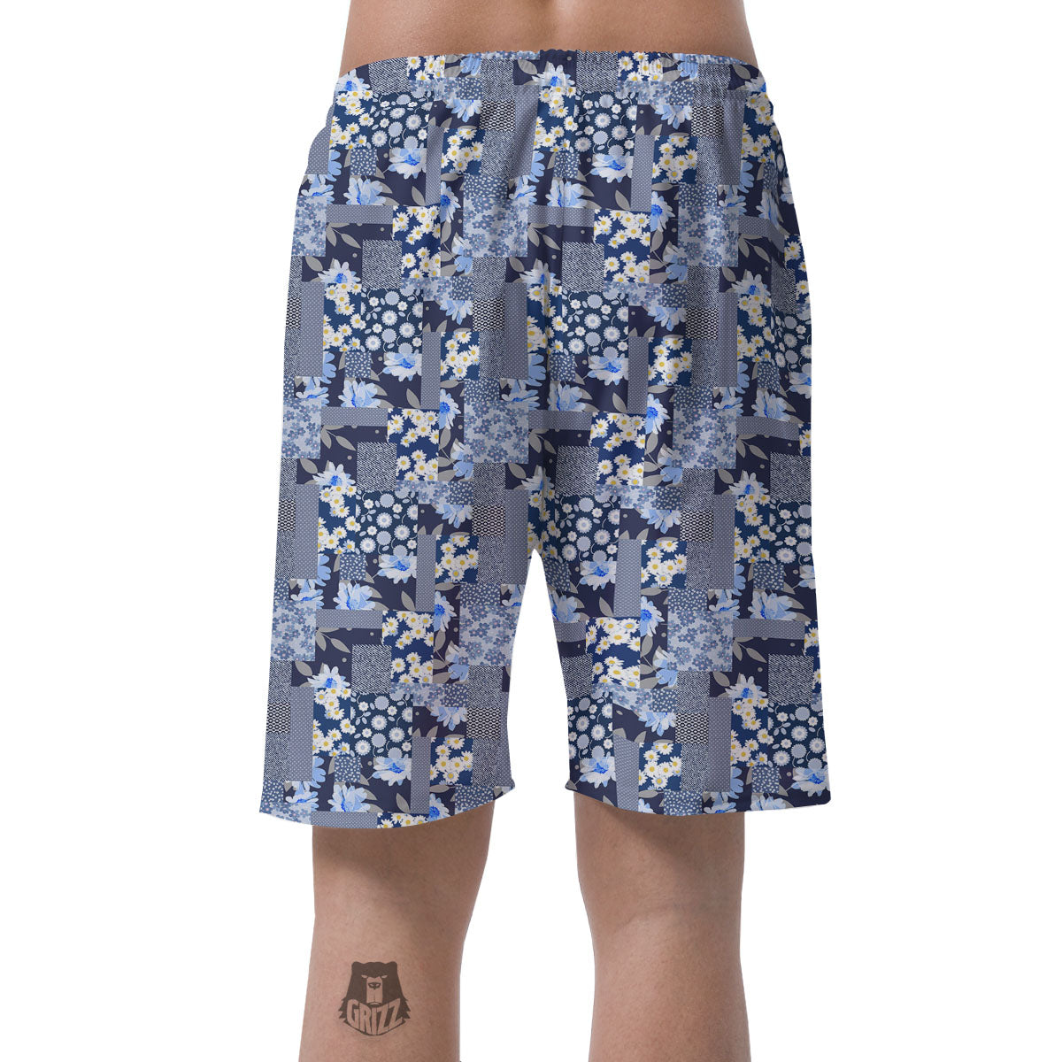 Patchwork Blue Floral Print Pattern Men's Shorts-grizzshop