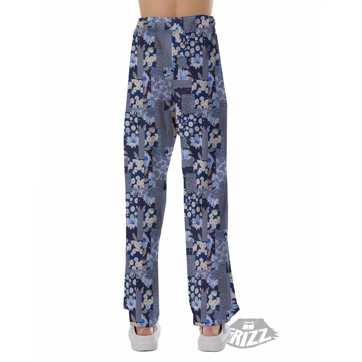 Patchwork Blue Floral Print Pattern Pajama Pants-grizzshop