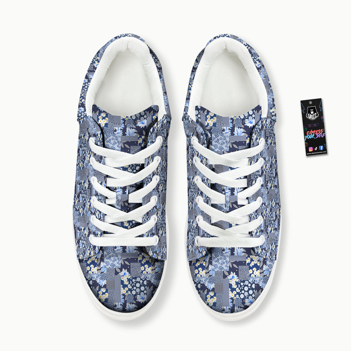 Patchwork Blue Floral Print Pattern Platform Shoes-grizzshop