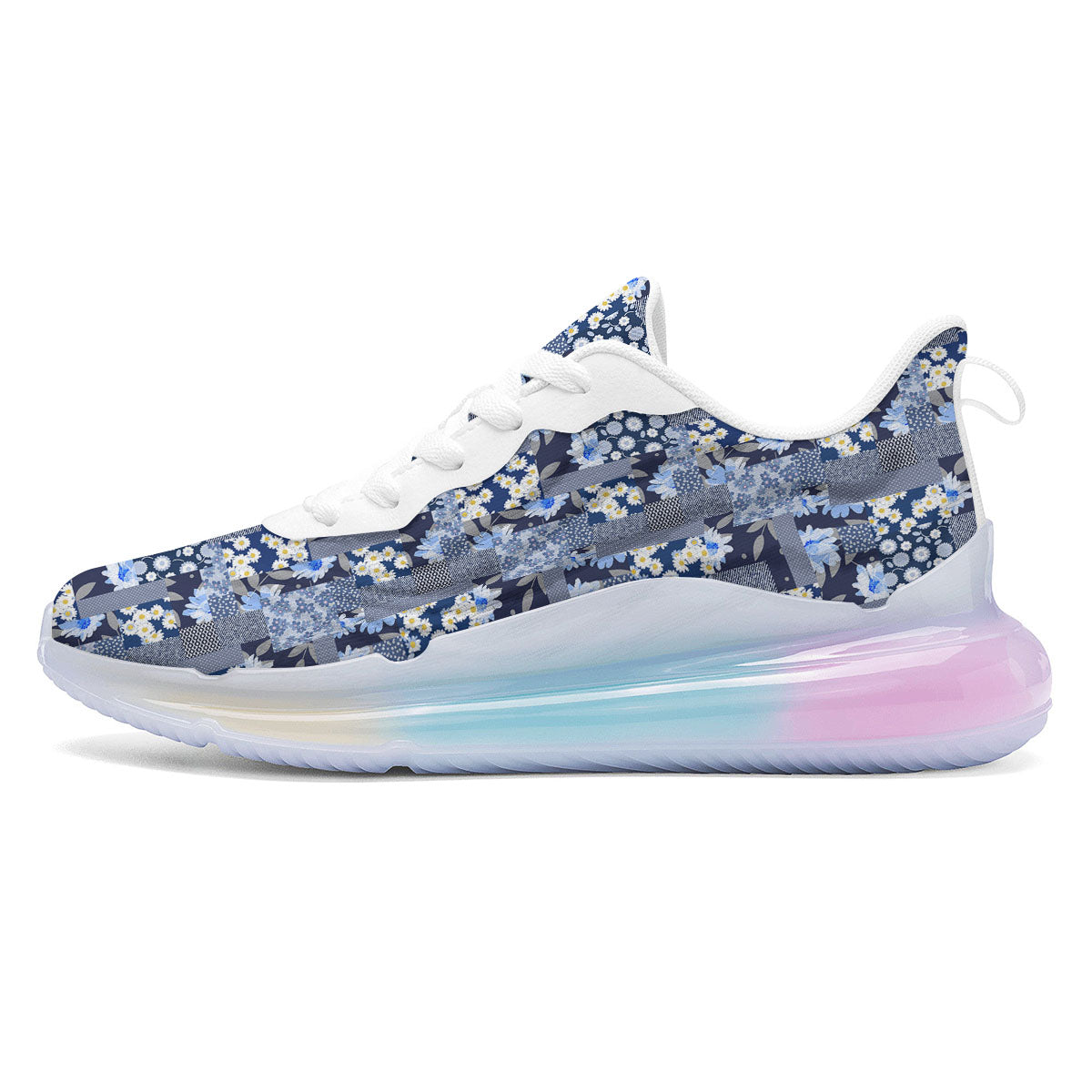 Patchwork Blue Floral Print Pattern Running Sneakers-grizzshop