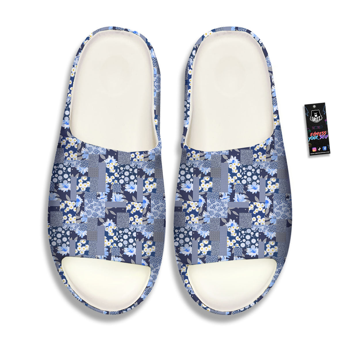 Patchwork Blue Floral Print Pattern Sandals-grizzshop