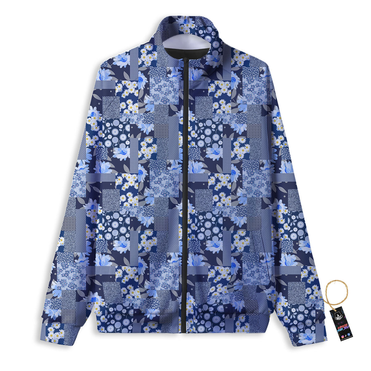 Patchwork Blue Floral Print Pattern Track Jacket-grizzshop