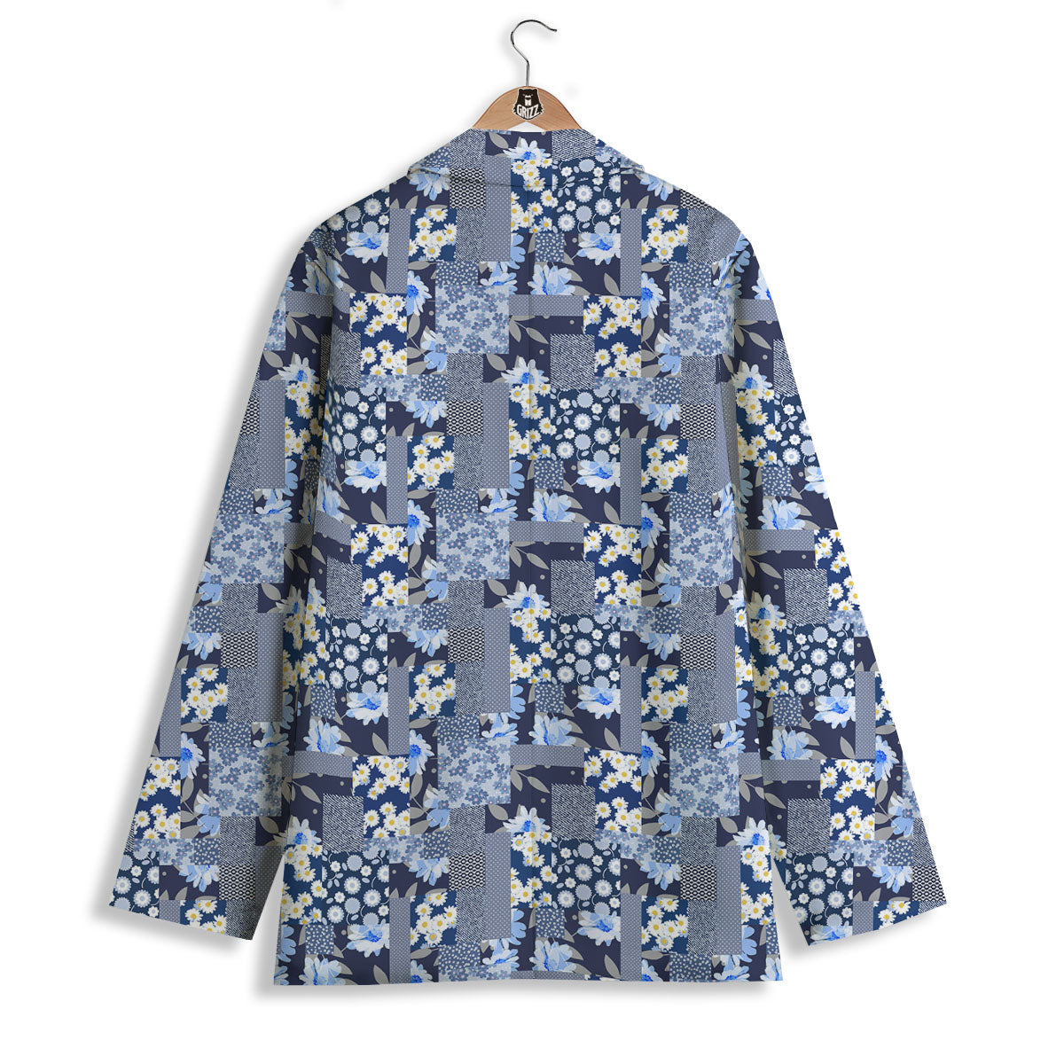 Patchwork Blue Floral Print Pattern Women's Blazer-grizzshop