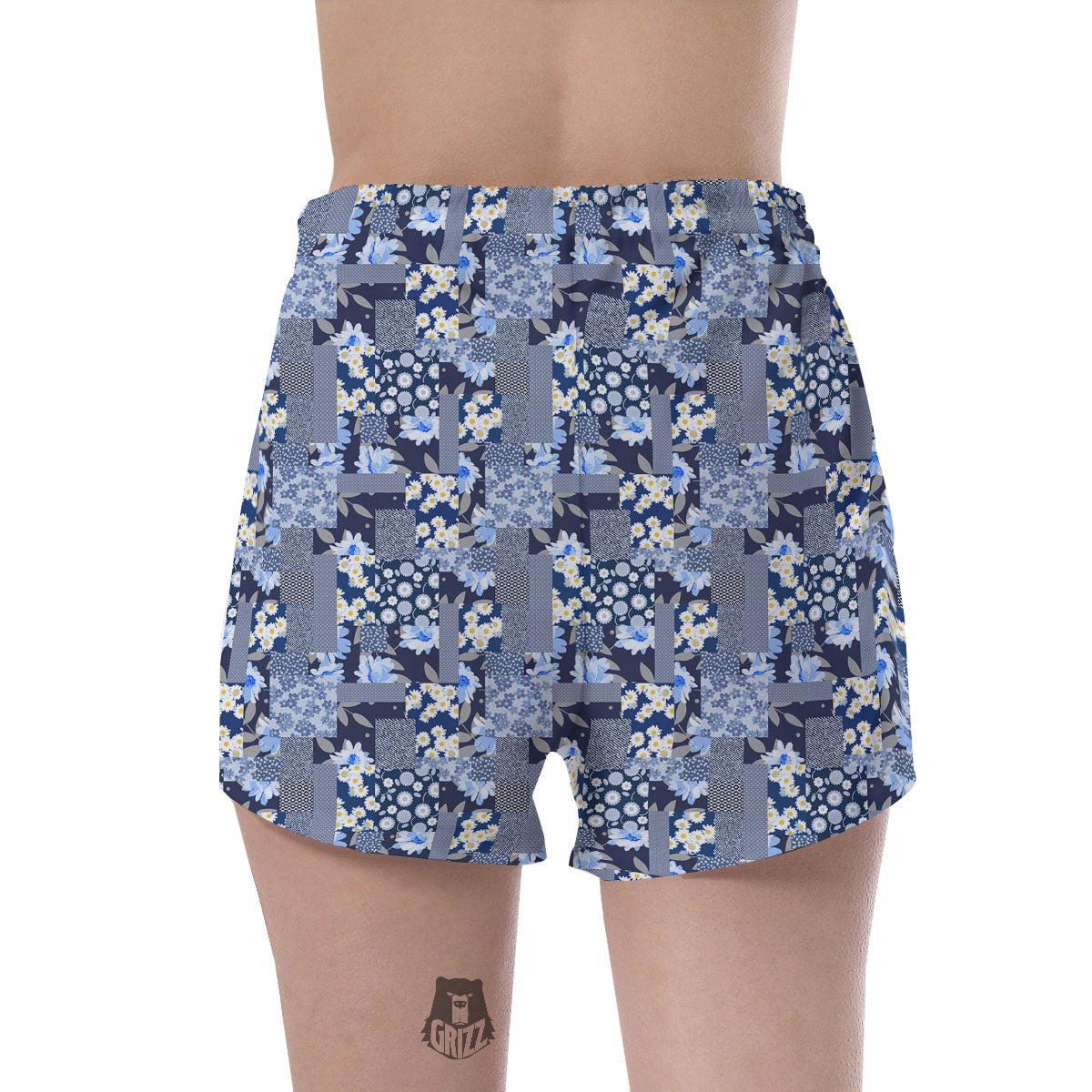 Patchwork Blue Floral Print Pattern Women's Shorts-grizzshop