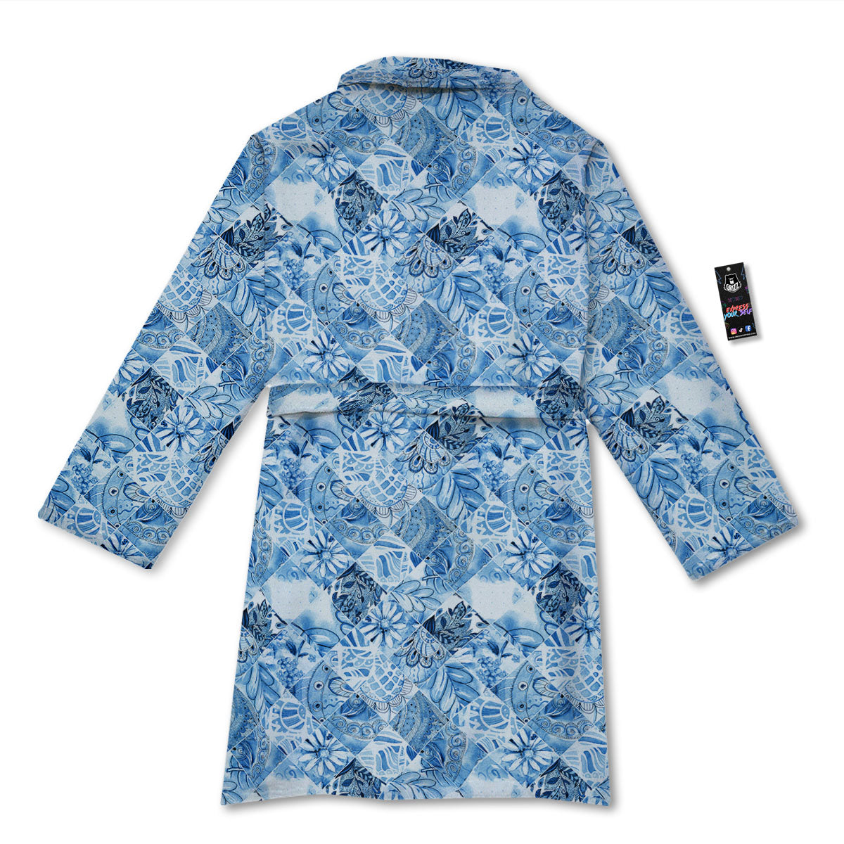 Patchwork Blue Flower Print Pattern Bathrobe-grizzshop