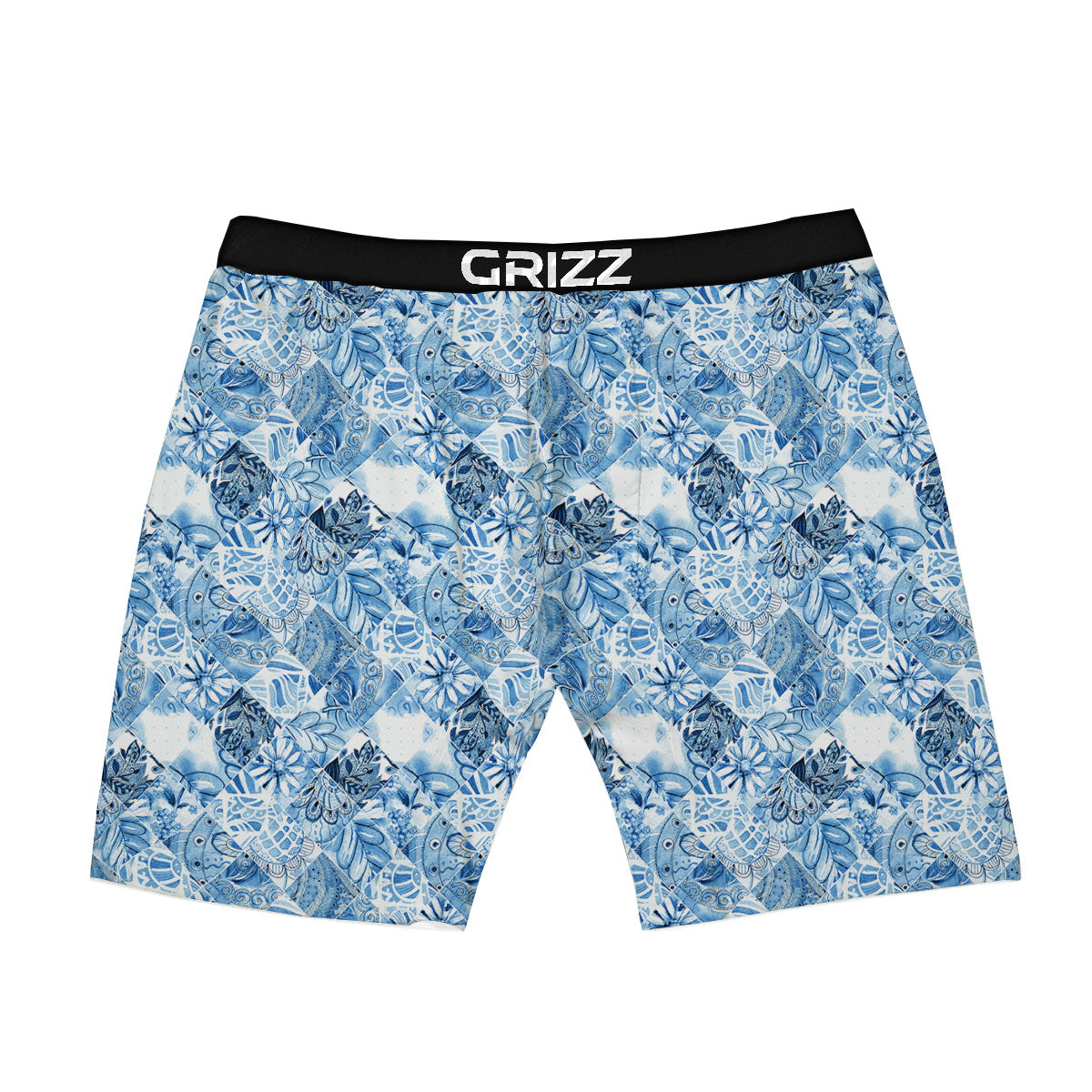 Patchwork Blue Flower Print Pattern Boxer Briefs-grizzshop