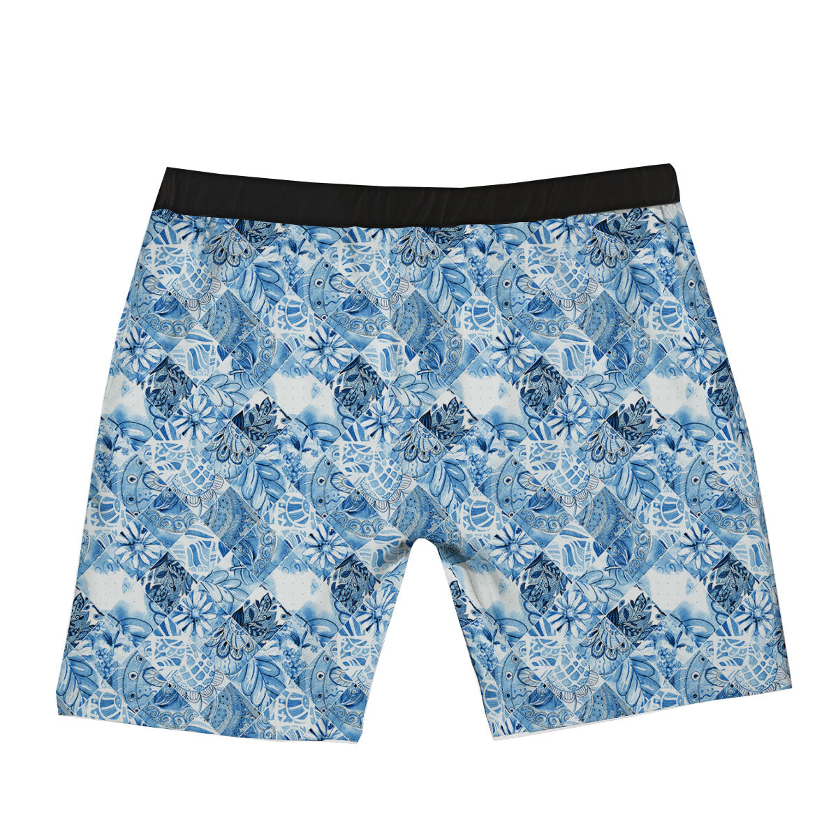 Patchwork Blue Flower Print Pattern Boxer Briefs-grizzshop