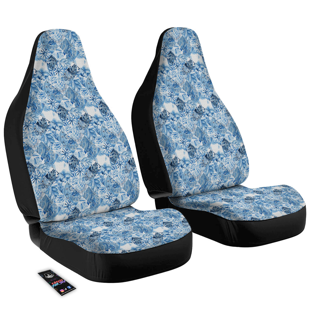 Patchwork Blue Flower Print Pattern Car Seat Covers-grizzshop