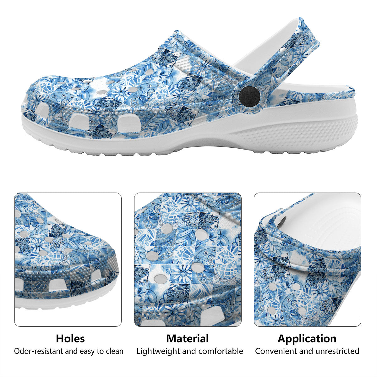 Patchwork Blue Flower Print Pattern Clog-grizzshop