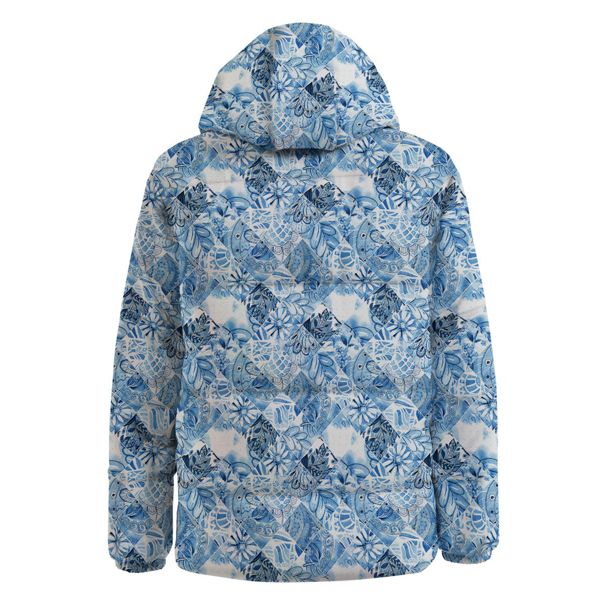 Patchwork Blue Flower Print Pattern Down Jacket-grizzshop