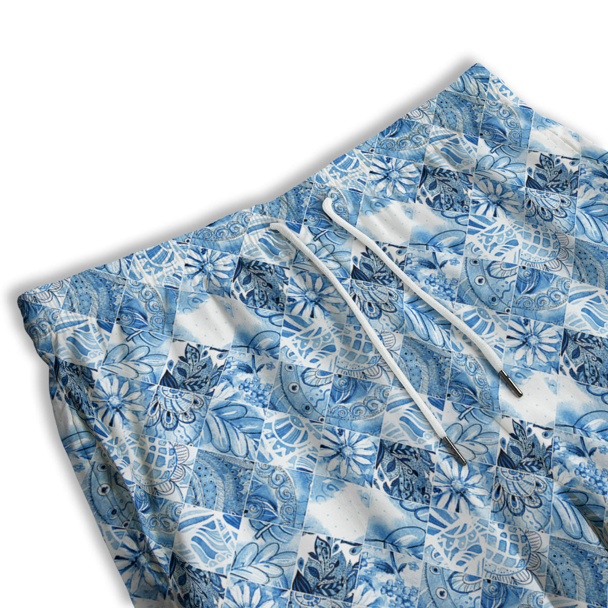 Patchwork Blue Flower Print Pattern Men's Athletic Shorts-grizzshop
