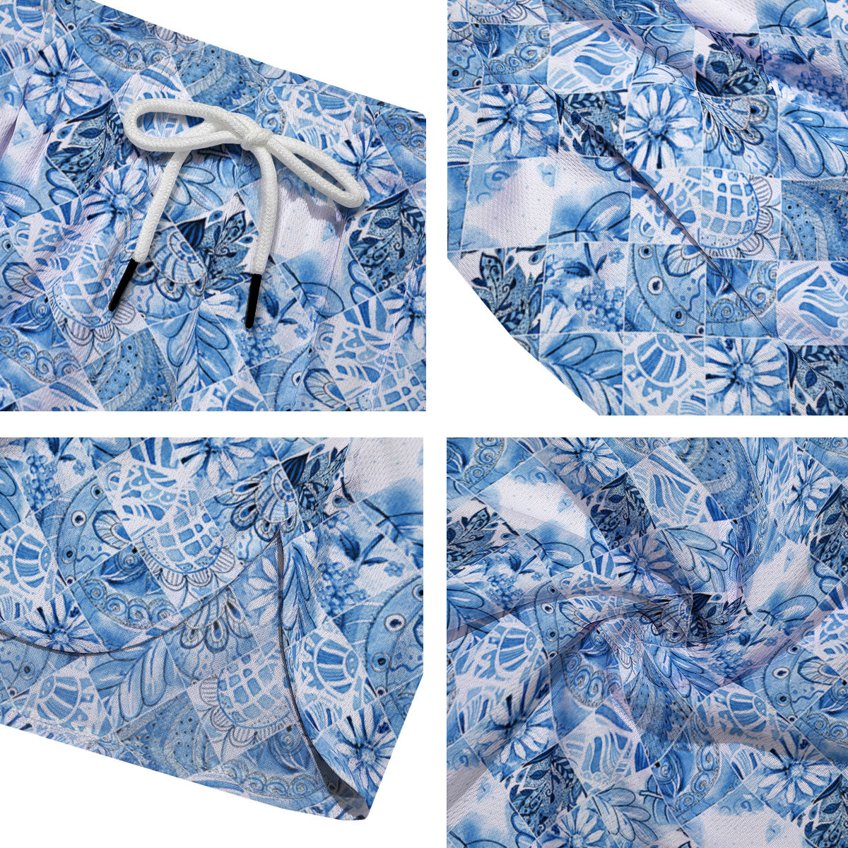 Patchwork Blue Flower Print Pattern Men's Running Shorts-grizzshop