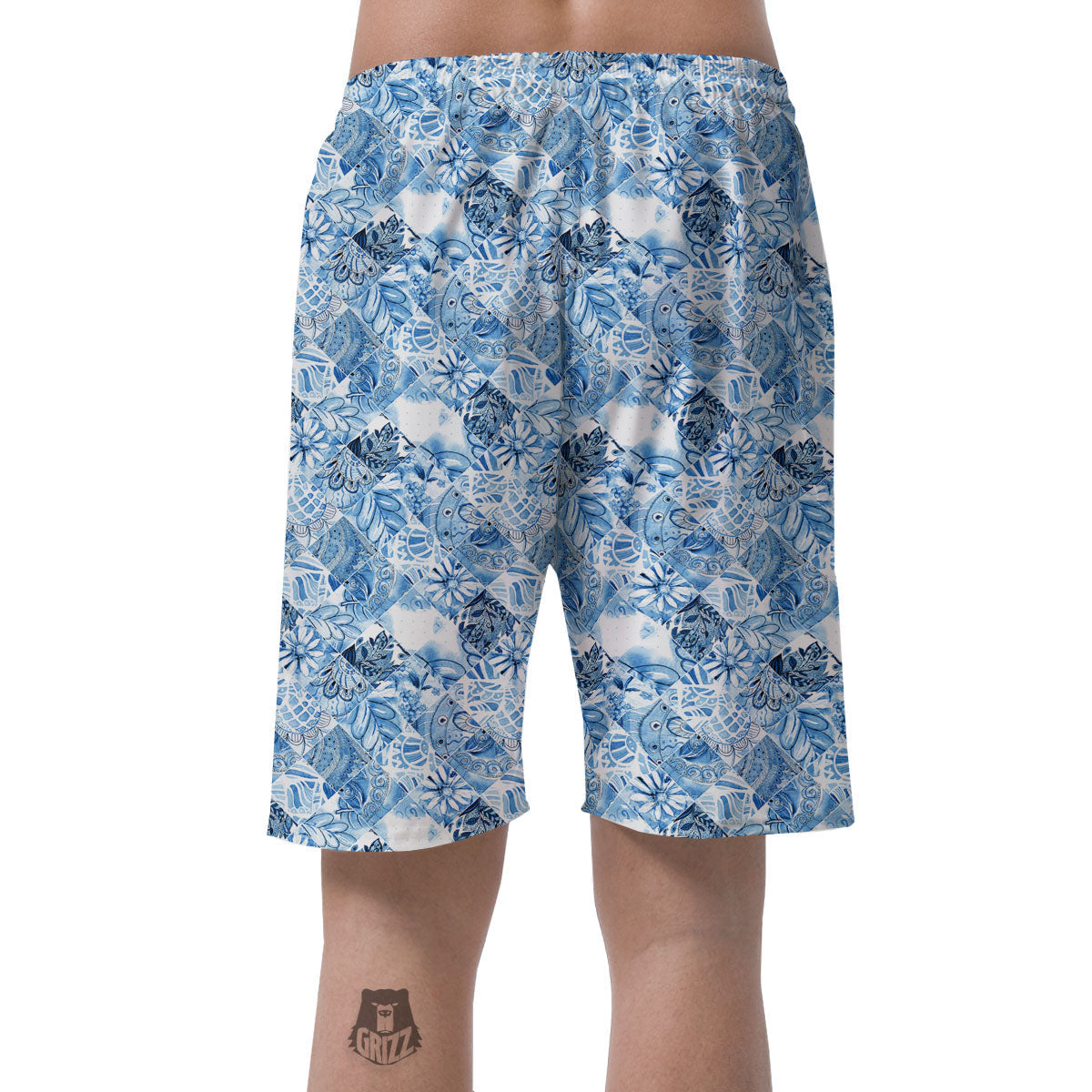 Patchwork Blue Flower Print Pattern Men's Shorts-grizzshop