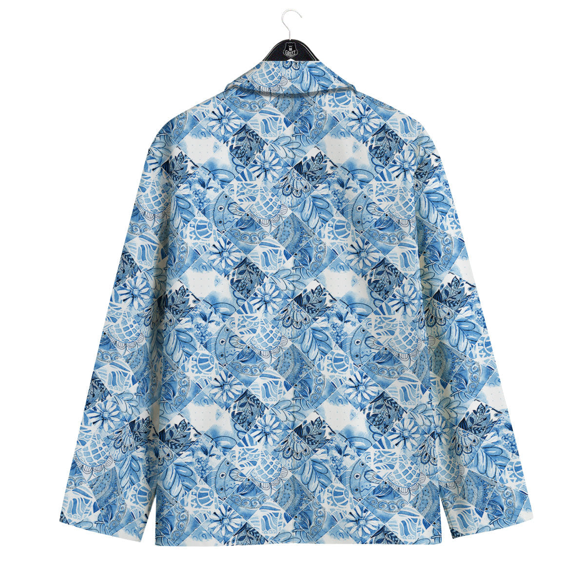 Patchwork Blue Flower Print Pattern Men's Sport Coat-grizzshop