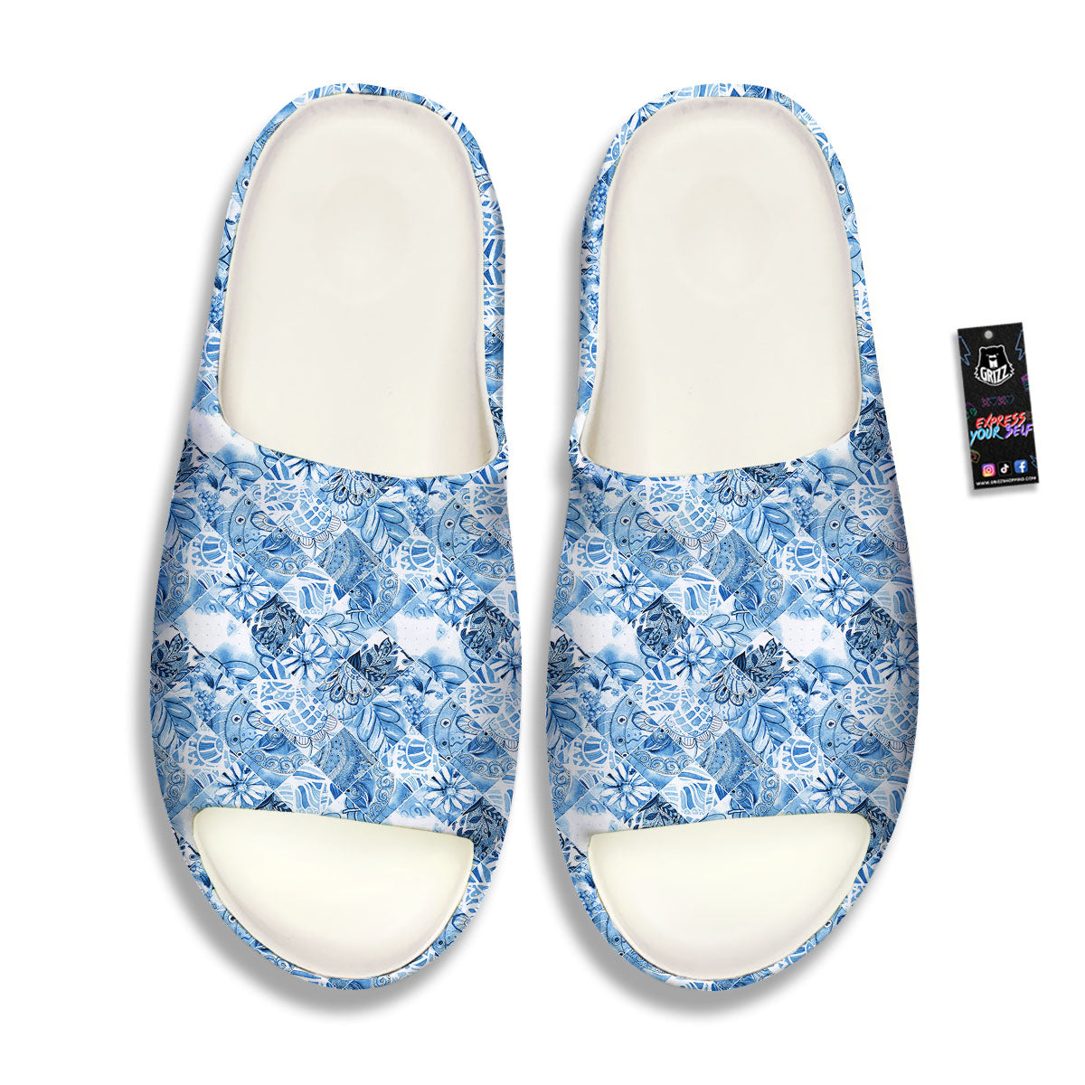 Patchwork Blue Flower Print Pattern Sandals-grizzshop