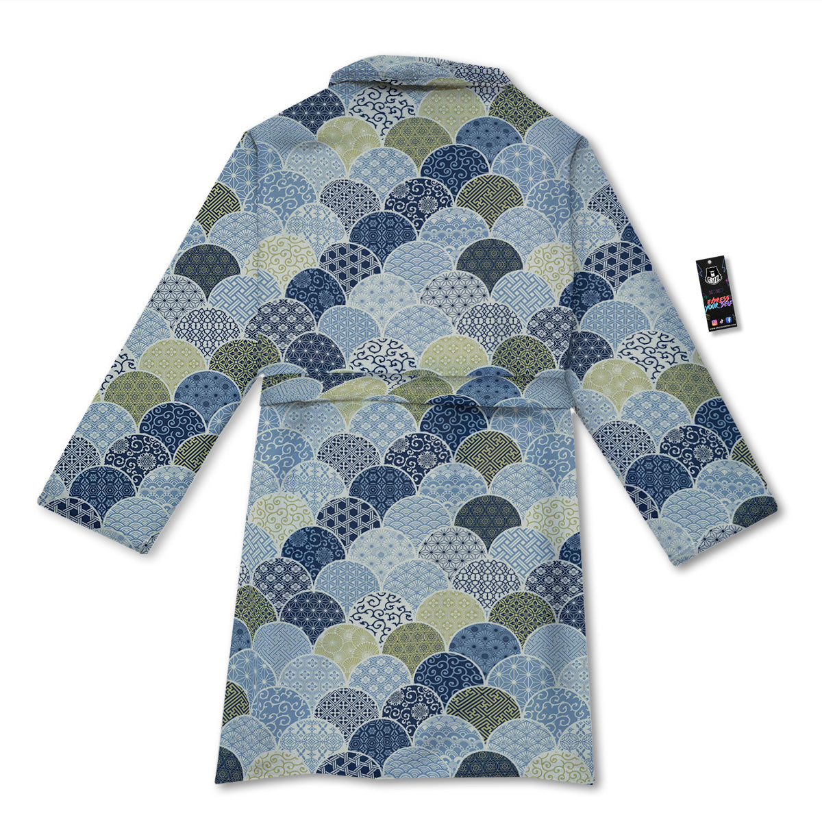 Patchwork Blue Traditional Japanese Print Pattern Bathrobe-grizzshop