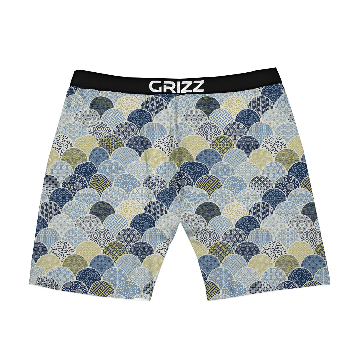 Patchwork Blue Traditional Japanese Print Pattern Boxer Briefs-grizzshop