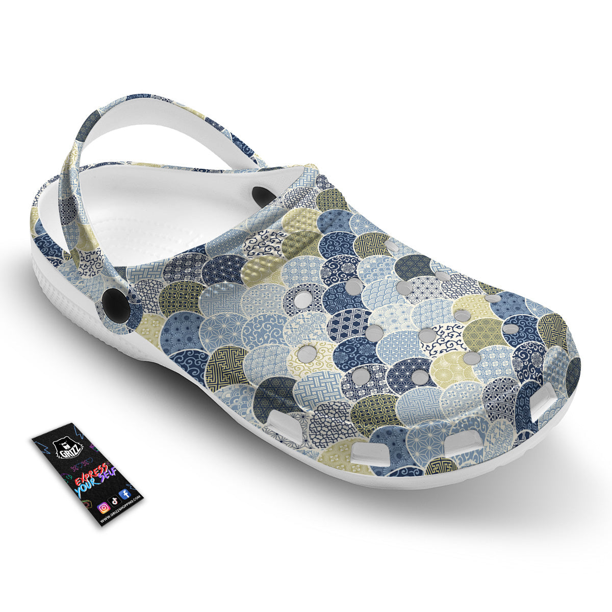 Patchwork Blue Traditional Japanese Print Pattern Clog-grizzshop