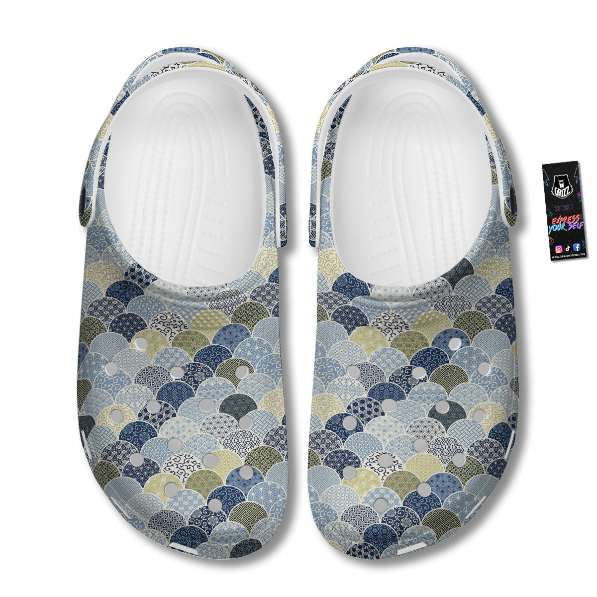 Patchwork Blue Traditional Japanese Print Pattern Clog-grizzshop