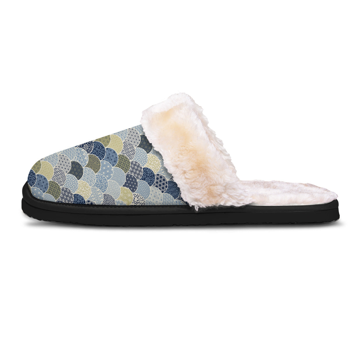Patchwork Blue Traditional Japanese Print Pattern Slippers-grizzshop