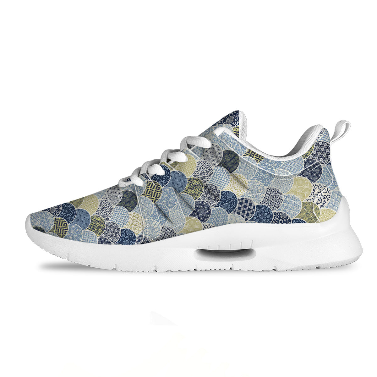 Patchwork Blue Traditional Japanese Print Pattern Tennis Shoes-grizzshop