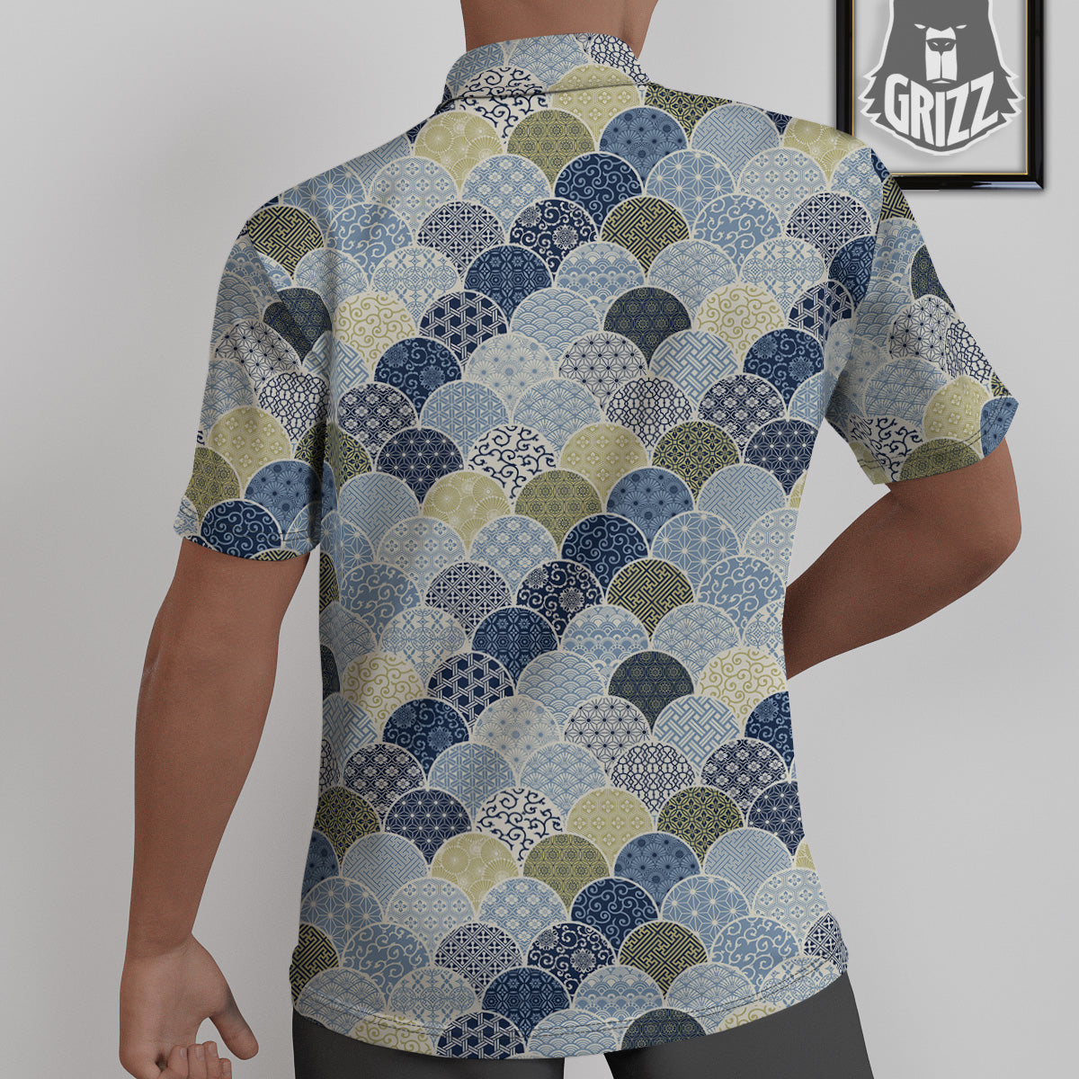 Patchwork Blue Traditional Japanese Print Pattern Untucked Shirts-grizzshop