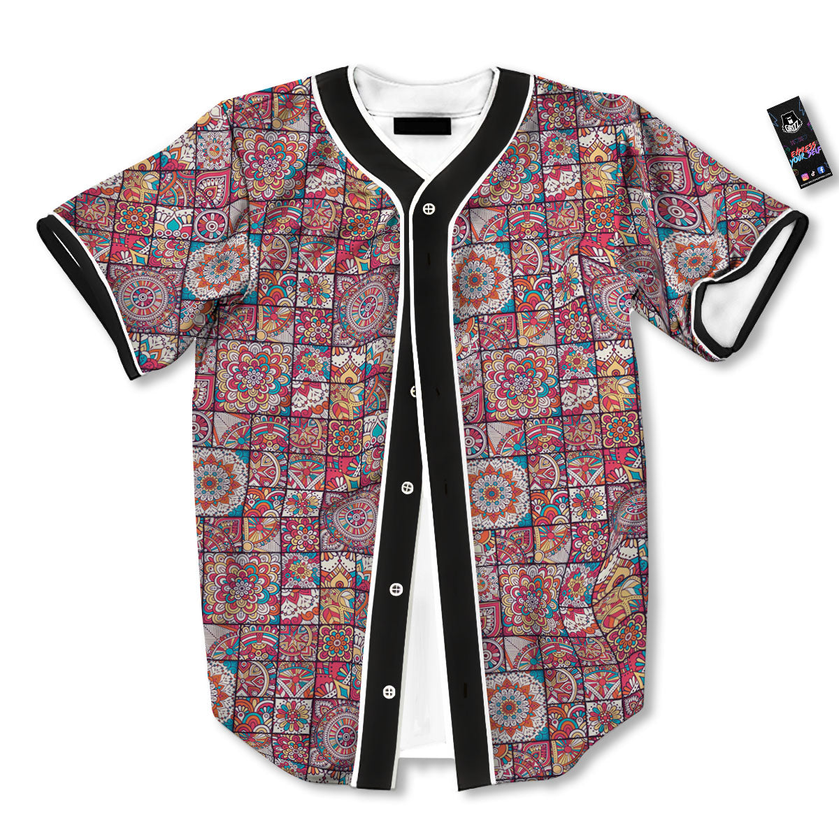 Patchwork Bohemian Print Pattern Baseball Jersey-grizzshop