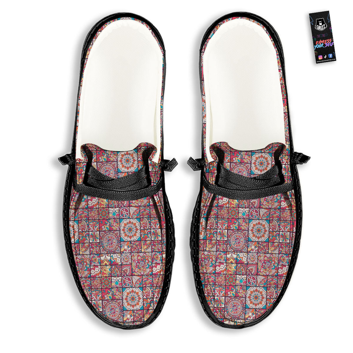 Patchwork Bohemian Print Pattern Black Loafers-grizzshop