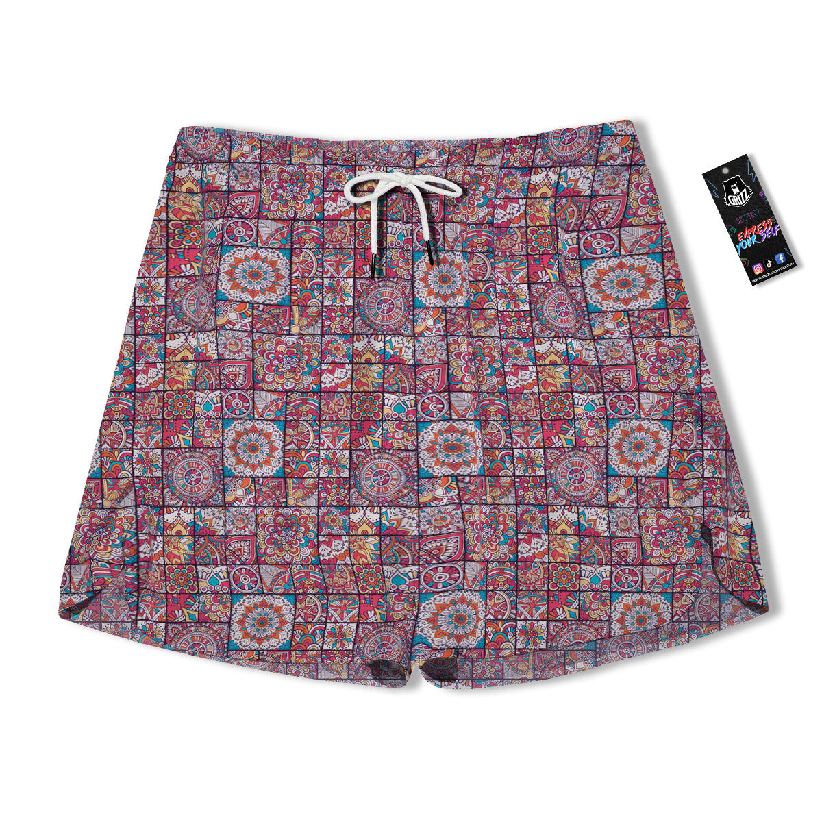 Patchwork Bohemian Print Pattern Men's Running Shorts-grizzshop
