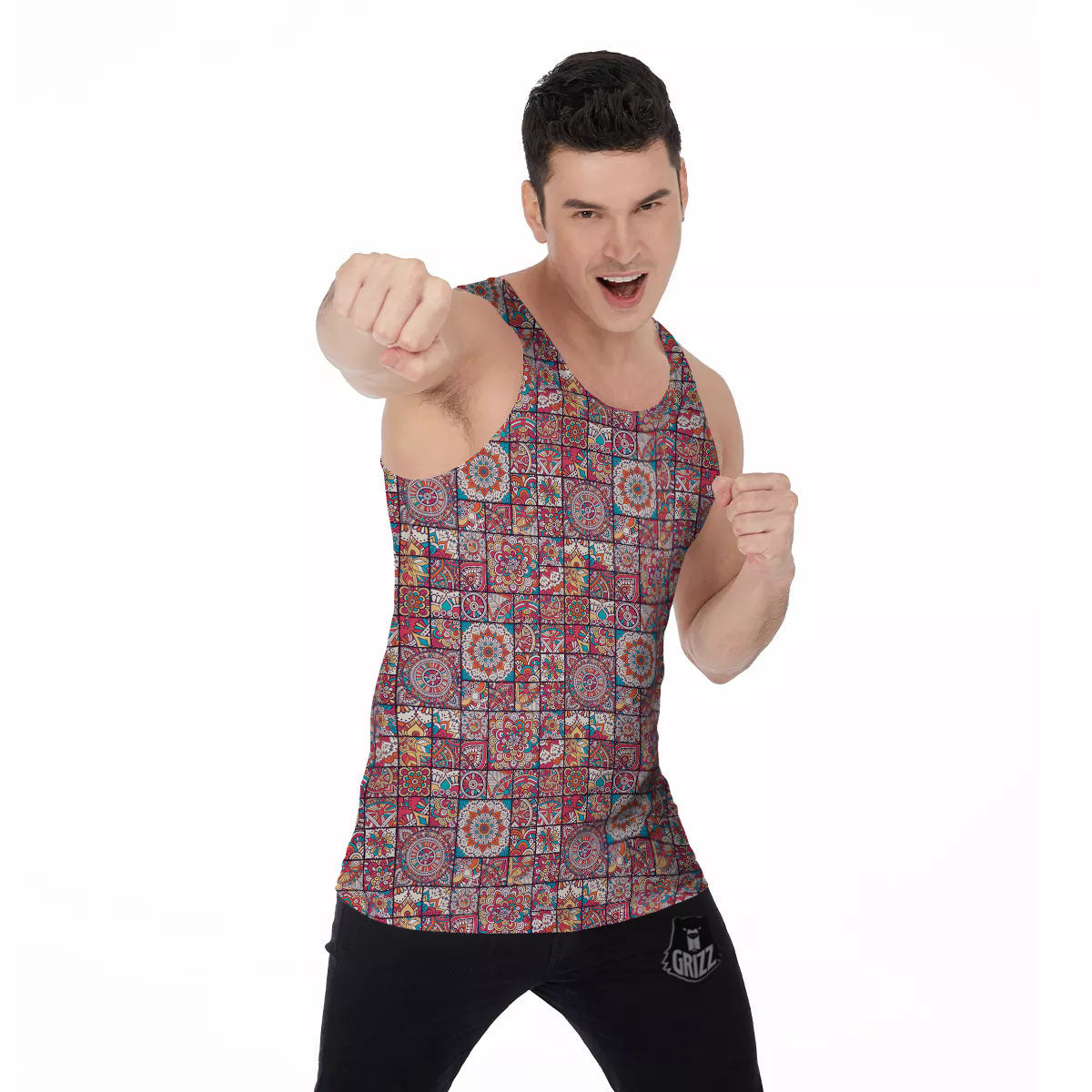 Patchwork Bohemian Print Pattern Men's Tank Top-grizzshop