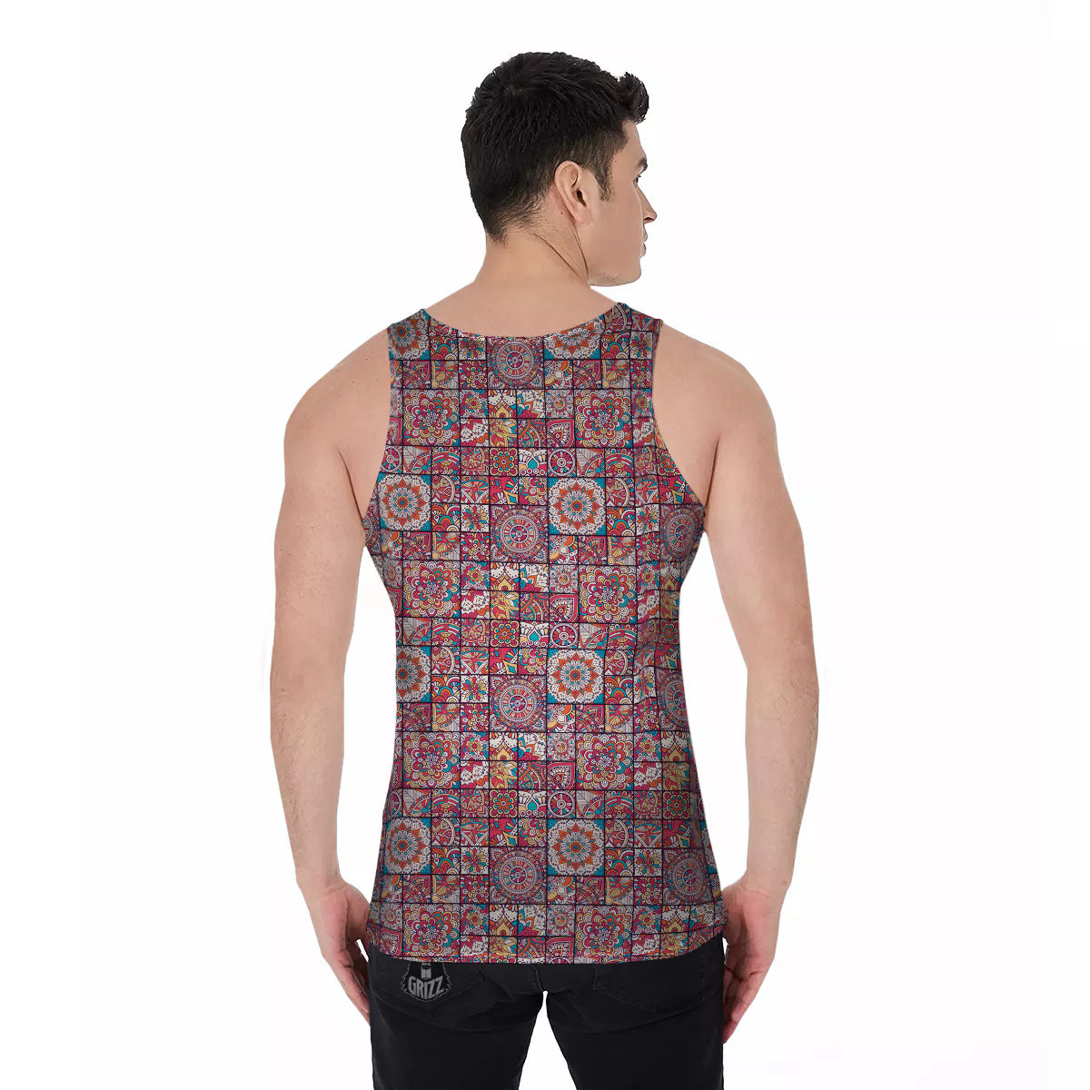 Patchwork Bohemian Print Pattern Men's Tank Top-grizzshop