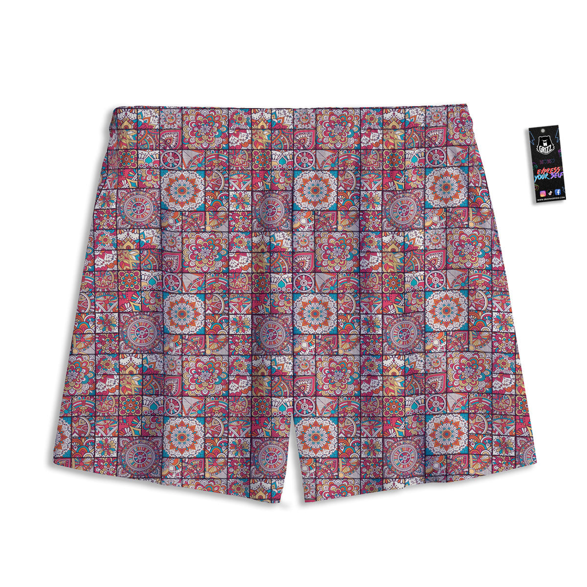 Patchwork Bohemian Print Pattern Mesh Shorts-grizzshop